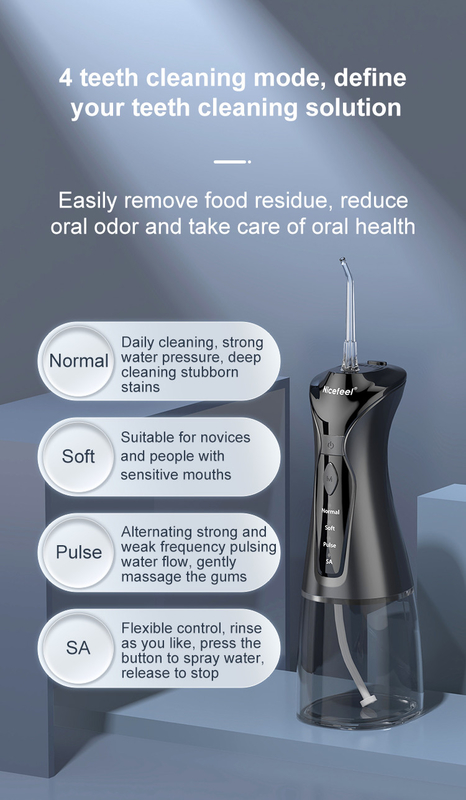 cuidado dental oral portátil sin cuerda de 300ml Nicefeel Irrigator con Nozzels