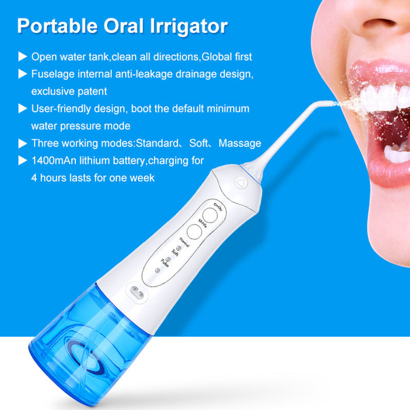 Agua Flosser sin cuerda, limpiador portátil con 3 modos, limpieza potente, el tanque de agua 300ML, de los dientes prenda impermeable IPX7