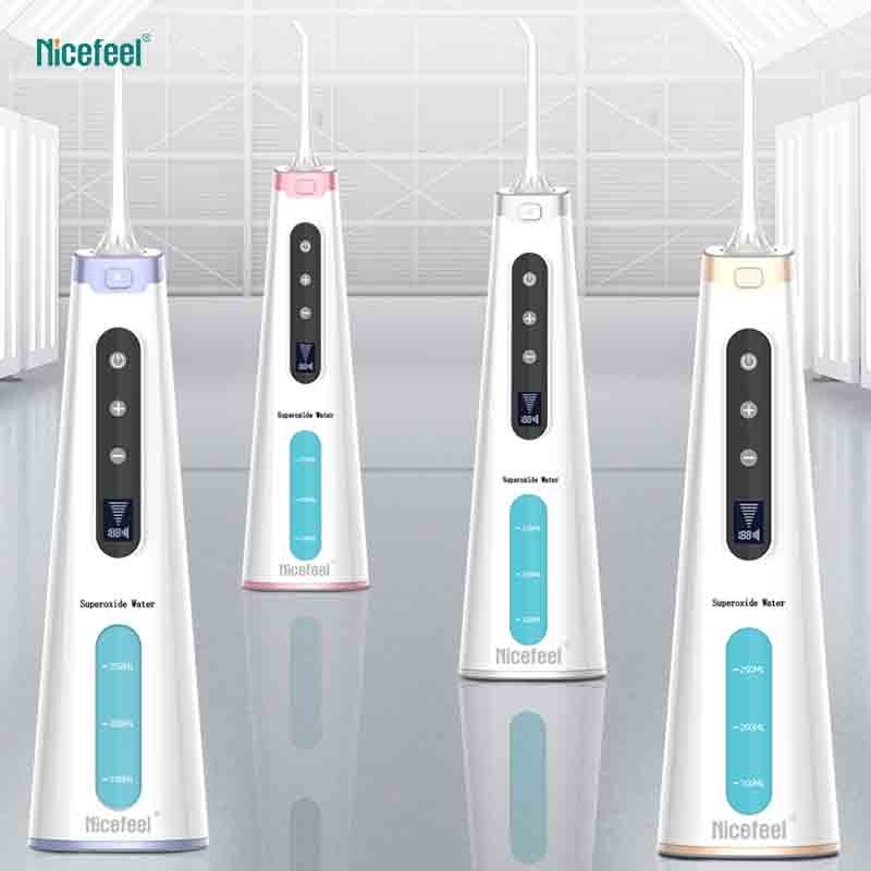 Irrigador oral con ozono terapéutico con depósito de agua de 600 ml con boquilla giratoria de 360° Blanco